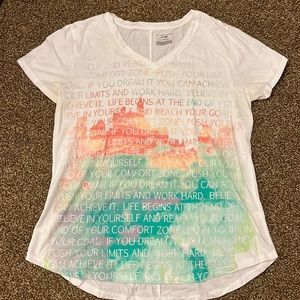 Tek Gear/dry tek workout t shirt, large, blue, pink, white, cotton material